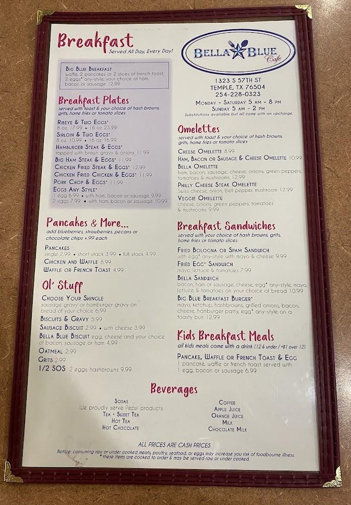 Bella Blue Cafe Menu image 3